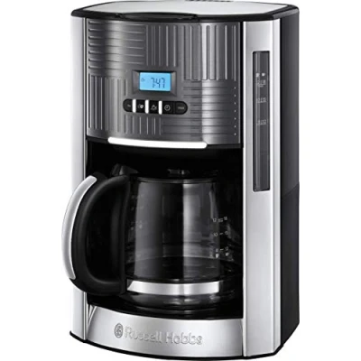 Afbeelding van Russell Hobbs 25270 56 koffiezetapparaat, programmeerbaar filterkoffiezetapparaat, 1,5 liter, Geo Steel, warmhoudfunctie, heldere verlichting grijs