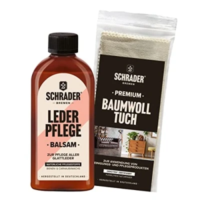 Afbeelding van Schrader Leerverzorgingsbalsem set, kleurneutraal onderhoudsmiddel voor glad leer met poetsdoek, 2 delig, Made in Germany