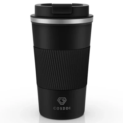 Afbeelding van CS COSDDI Thermosreisbekers met lekvrij deksel, herbruikbare koffiemokken voor in de auto, thermosbekers van roestvrij staal, warm of koud water en thee, 510 ml, zwart A