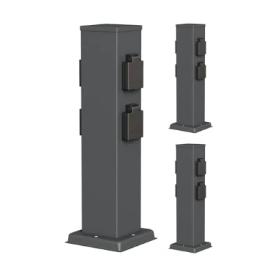 Afbeelding van ledscom.de 3 tuincontactdoos POLLY voor buiten, IP44, 4 voudig, roestvrij staal, kunststof, antraciet, hoekig, 38 cm