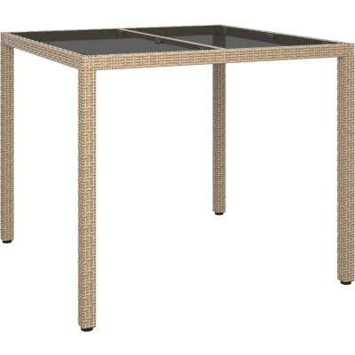 Afbeelding van vidaXL Tuintafel 90x90x75 cm gehard glas en poly rattan beige