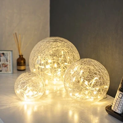Afbeelding van Lights4fun set van 3 LED glazen bollen op batterijen woonkamer decoratie bol Transparant