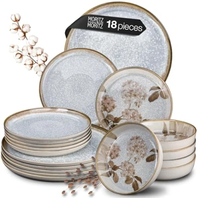 Afbeelding van Moritz &amp; BLOSSOM 18 delige serviesset voor 6 personen, elegante bordenset, bloemen, van hoogwaardig porselein, x dinerborden, dessertborden, soepborden