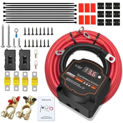 Afbeelding van VSR 5 m verdeelde laadrelaisset 12 V 140 A, automatische ontkoppelingsschakelaar, spanningsgevoelige relaisset met led display voor camper, SUV, mountainbike, boot