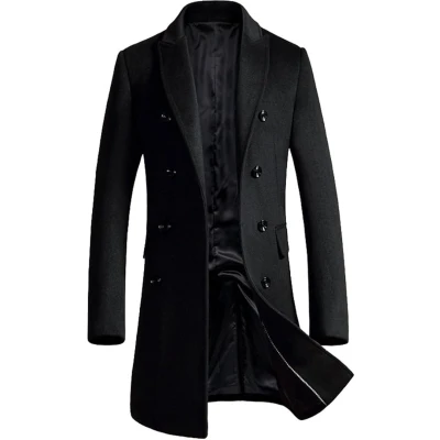 Afbeelding van herenjas, winterjas, slim fit, wollen jas, zakelijke lange trenchcoat