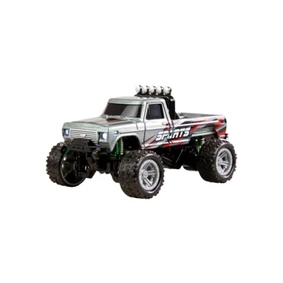 Afbeelding van Amewi Grijs Brushed 1:64 RC auto Elektro Monstertruck Achterwielaandrijving RTR 2,4 GHz Incl. accu en laadkabel, Met lichteffect