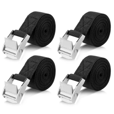 Afbeelding van Romon Bevestigingsriemen 2 m, set met 4 ratelriemen gesp 25 mm, ladingveiligheid, weerstand tot 250 kg, verankeringsriem sluiting voor motorfiets, fiets, vrachtwagen