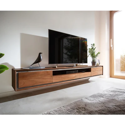Afbeelding van Tv meubel Stonegrace acacia bruin 240 cm steenfineer 2 deuren laden 1 legplank zwevend