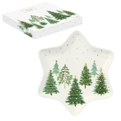 Afbeelding van STERVLAK D22,5 cm VAN PORSELEIN IN FESTIVE TREES CADEAUDOOS