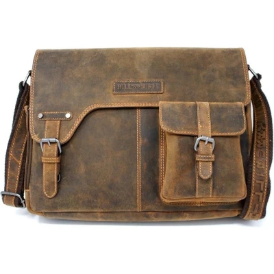 Afbeelding van Hillburry Buffel Lederen Messenger tas GROOT schoudertas crossbody Bruin / Cognac