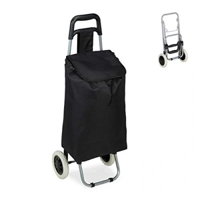 Afbeelding van Relaxdays boodschappentrolley 25 l boodschappenkar boodschappenwagen met 2 wielen zwart