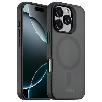 Afbeelding van Accezz Hoesje Geschikt voor iPhone 16 Pro Rugged Frosted Backcover MagSafe Zwart