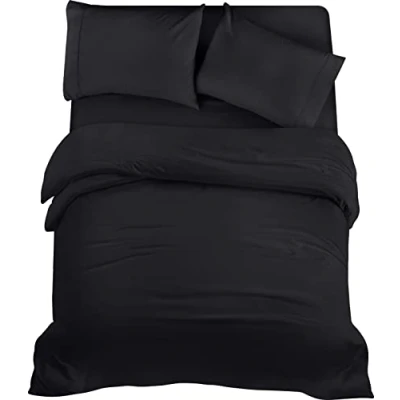 Afbeelding van Utopia Bedding Beddengoed set Geborsteld Microvezel Polyester Dekbedovertrek (200x200cm), Hoeslaken (135x190cm) met Kussenslopen (50x75cm), Zwart
