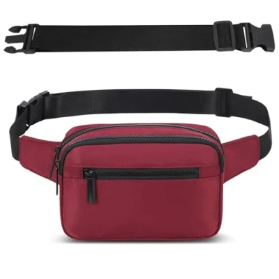Afbeelding van Bumbags voor dames en heren, met 4 ritszakken verstelbare riem, modieuze heuptas hondenuitlating, fietsen, wandelen, reizen, buitenactiviteiten, Eén maat (Rood)