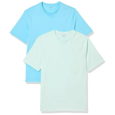 Afbeelding van Amazon Essentials Heren Regular Fit T shirt met korte mouwen en ronde hals, pak van 2, Aqua Blauw/Lichtblauw, X Large