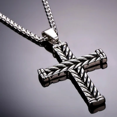 Afbeelding van Kruis Hanger op Vossenstaart Ketting Zilver kleurig Kettingen Heren Dames Vaderdag Cadeau Geschenk Mannen Cadeautjes Accesoires