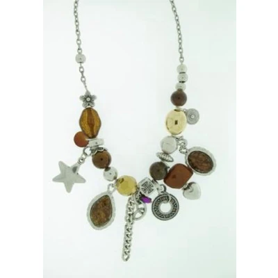Afbeelding van Behave Korte ketting metaal 44 cm lengte met hangers, keramiek, kunststof kralen,