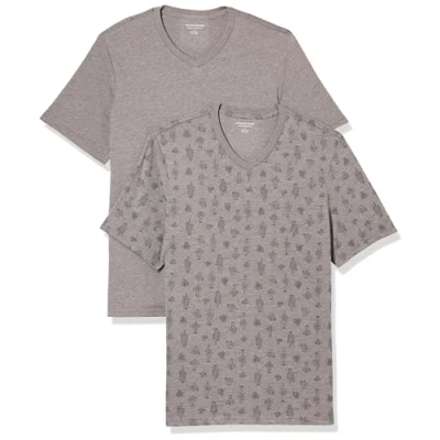 Afbeelding van Amazon Essentials Heren Regular Fit T shirt met korte mouwen en V hals (verkrijgbaar in Big &amp; Tall), 2 stuks, grijs Heather Cactus, XX Large