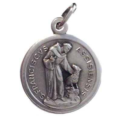 Afbeelding van I G J Medaille van Sint Franciscus Assisi met de wolf patroonheilige Europa, Verzilverd messing