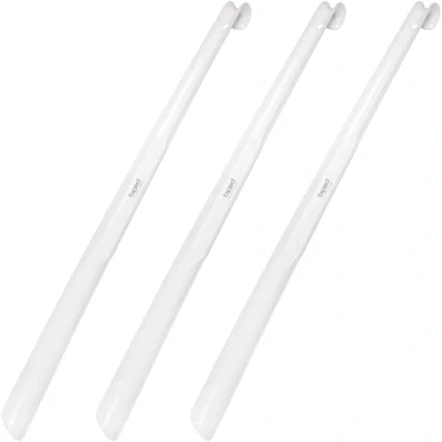 Afbeelding van biped Set van 3 schoenlepels extra lange kunststof schoenlepel 65 cm met haak z1557(wit)