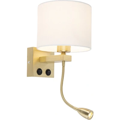 Afbeelding van QAZQA Smart wandlamp goud met witte kap incl. Wifi A60 Brescia