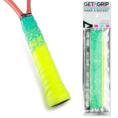 Afbeelding van GET A Grip Aangepaste Tennisracket Tape Antislip/Sneldrogende Tennis Overgrip Voorgesneden Padel Racket met Afwerkingstape (Paint The Lines (Neon + Blue), 1 Grip)