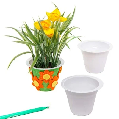 Afbeelding van Baker Ross E6436 bloempotten van plastic om te knutselen en beschilderen, ideaal voor Pasen lente (10 stuks),65 mm,Wit