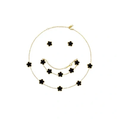 Afbeelding van Hanaoops Sieradenset voor dames en meisjes, 18K verguld roestvrij staal, dubbelzijdig klavertje vier hanger ketting, oorknopjes, armband, verstelbare sieradensets, verjaardagscadeaus 3 stuks, Eén