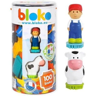 Afbeelding van Bloko Buis van 100 met 2 3D figuren boerderij vanaf 12 maanden gemaakt in Europa bouwspeelgoed 1e leeftijd 503662