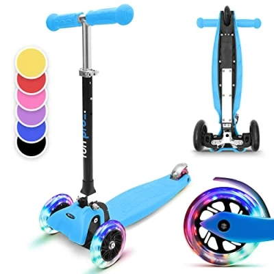 Afbeelding van Fun Pro One Kinderscooter Step Kickboard 3 6 Jaar Zwaartekrachtstuur Led Wielen Met Dynamo Tot 50 Kg Lichaamsgewicht Ca. 130 Cm Lichaamslengte Inklapbaar In Hoogte Verstelbaar Stuur Blauw