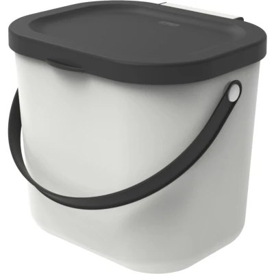 Afbeelding van Rotho Albula Bioafvalbak 6l met deksel en handvat voor de keuken, Kunststof (PP) BPA vrij, wit/antraciet, (23.5 x 20.0 20.8 cm)