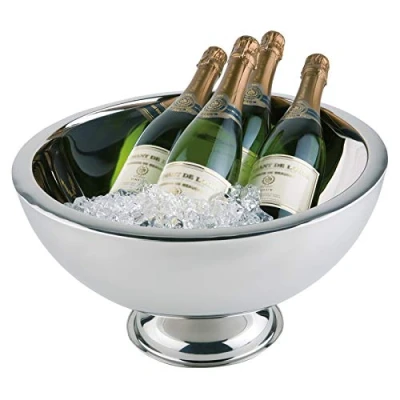 Afbeelding van Buddy&#039;s Bar Champagnekoeler, champagnekoeler van roestvrij staal, klassieke stijl, hoogglans gepolijst, dubbelwandig, 10,5 l inhoud, vaatwasmachinebestendig