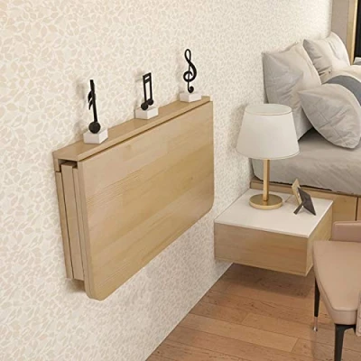 Afbeelding van Wandklaptafel, klapbureau, grenen wandtafel, klaptafel, zwevend bureau, aan de muur gemonteerde houten opvouwbare eettafel, ruimtebesparend, 100 x 60 cm