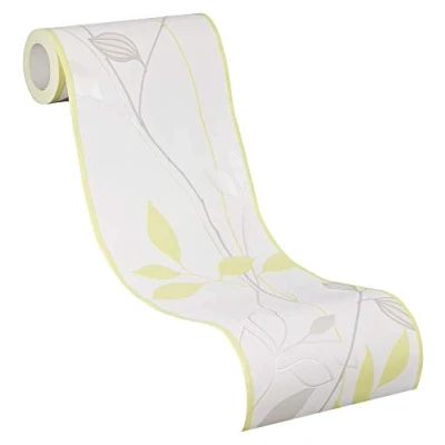 Afbeelding van MODERNE BLADEREN BEHANGRAND crème grijs limegroen metallic A.S. Création Only Borders 11