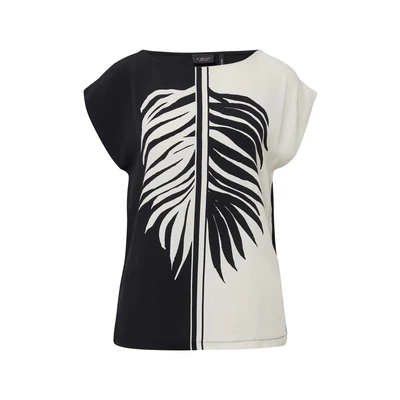 Afbeelding van s.Oliver Black Label Kontrastmotiv Tshirt print, Dames, Maat: 32, Schwarz