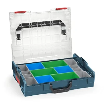 Afbeelding van WFix Bosch L BOXX 102 kunststof gereedschapskoffer professioneel Blauw deksel transparant met inzetbakjesset CD3 sorteerdozen voor kleine onderdelen ideaal opbergsysteem