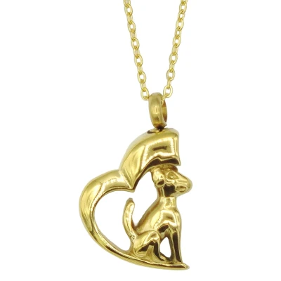 Afbeelding van Ketting met Ashanger Hond in Hart Premium Staal Gouden coating Lengte 45 cm