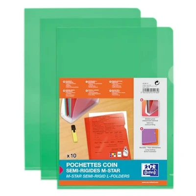 Afbeelding van 10x OXFORD M star insteekmap L model A4 PVC 150µ groen pak 10