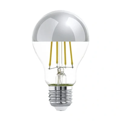 Afbeelding van EGLO Filament LED koepel lamp E27, half spiegel Edison gloeilamp met zilver kroon, 7,5 Watt (60w equivalent), 806 Lumen, lichtbron niet verblindend, warm wit, 2700 Kelvin, A60, Ø 6 cm