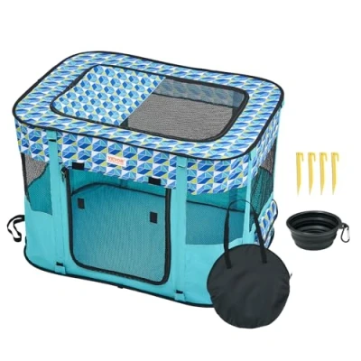 Afbeelding van VEVOR Opvouwbare huisdierbox, 32&quot; x 24&quot; 22&quot; draagbare hondenbox, kratkennel voor puppy, hond, kat, waterdichte 600D Oxford doek, afneembare rits, binnen, buiten, reizen, kamperen, gebruik