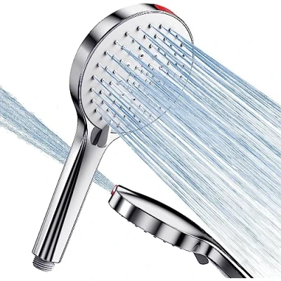 Afbeelding van SREWOHS Waterbesparende douchekop met 5 straalmodi drukverhogende regen 125 mm grote handdouchekoppen ingebouwde powerwash om badkuip, tegels en huisdieren schoon te maken (douchekop zonder slang),