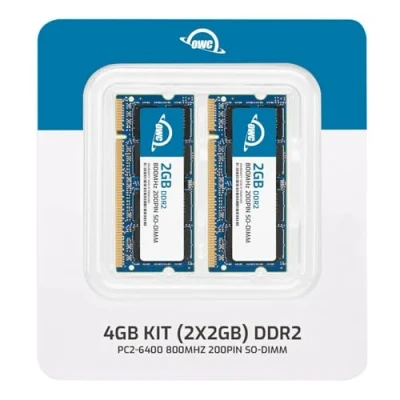 Afbeelding van OWC 4,0 GB Kit (2 x 2 GB) PC2 6400 DDR2 800 MHz SO DIMM 200 Pin Geheugen Upgrade