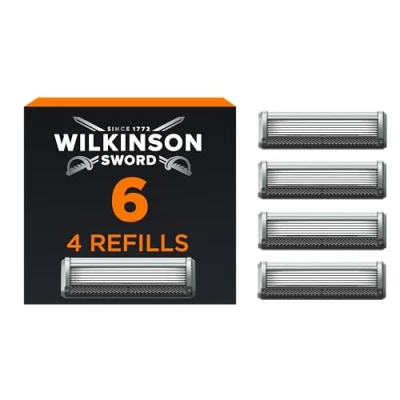 Afbeelding van Wilkinson Sword 6 scheerapparaten voor mannen, 4 reservemesjes, diamantgecoate messen een bijzonder grondige scheerbeurt
