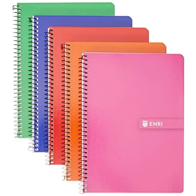 Afbeelding van Enri, Notitieboeken, A5, geruit, 4 x 4, vaste omslag, 80 vellen, 5 stuks, willekeurige kleuren