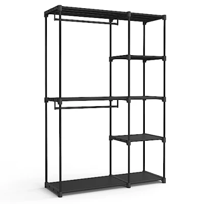 Afbeelding van SONGMICS Kledingkast open, vrijstaande kledingkast, staande plank, kledingrek met kledingstangen, kapstok, kleedkamer, slaapkamer, 43 x 124 182 cm, zwart RYG026B02