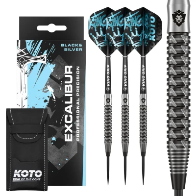 Afbeelding van KOTO Excalibur 90% Darts 25 Gram, Zwart &amp; Zilver, Set Incl. 3 Barrels, Flights + Shafts Dartwallet