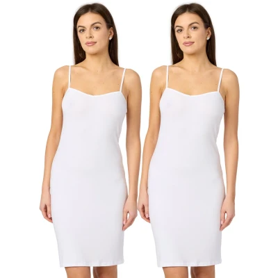 Afbeelding van Merry Style MS MS10 203 UW 2P Dames Onderjurk 2 Pack Nachthemd kort V neck verstelbare Spaghetti bandjes Viscose Wit/Wit (2Pack) 3XL