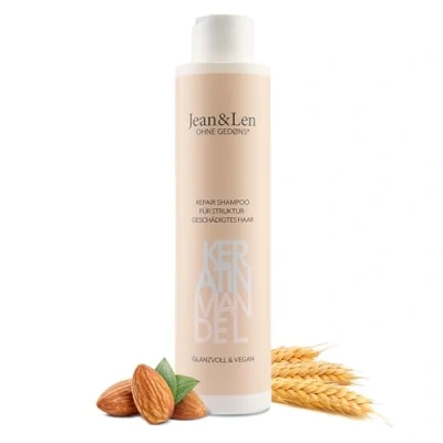 Afbeelding van Jean &amp; Len Repair Shampoo Keratine Amandel, voor structureel beschadigd en weerbarstig haar, temt kroezen, gezonder uitziend zonder parabenen siliconen, veganistisch, 300 ml