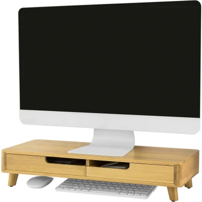 Afbeelding van SoBuy BBF06 N Design Monitorverhoger Monitorstandaard Computerstandaard Bureau organizer met 2 Laden Bamboe 56x23x12cm