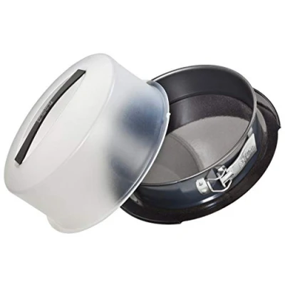 Afbeelding van Zenker 7020 Springvorm met transportkap Ø 28 cm DELUXE, bakvorm geëmailleerde platte bodem en draagkap, ronde taartvorm voor sappige taarten to go (kleur: zwart metallic), hoeveelheid: 1 stuk